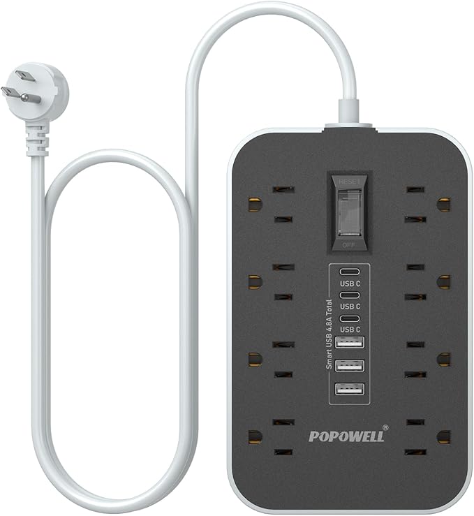 Appliance Power Strip- 14 Guage Heavy Duty Extension Cord, 24in, 8 AC Outlet& 6 USB Ports 4.8A USB Charging Station, 1080J, High Wattage for Microwave, Conditioner, Kitchen, Garage Essentials.