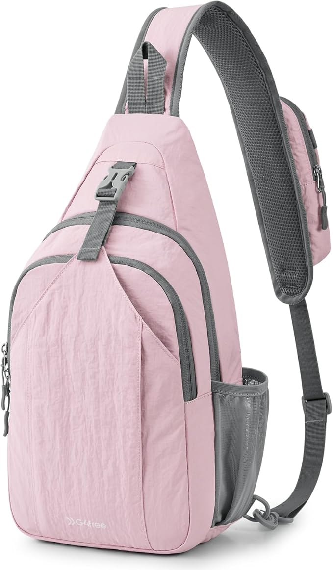 G4Free Sling Bag RFID Blocking Sling Backpack Crossbody Chest Bag Daypack for Hiking Travel (Pink)