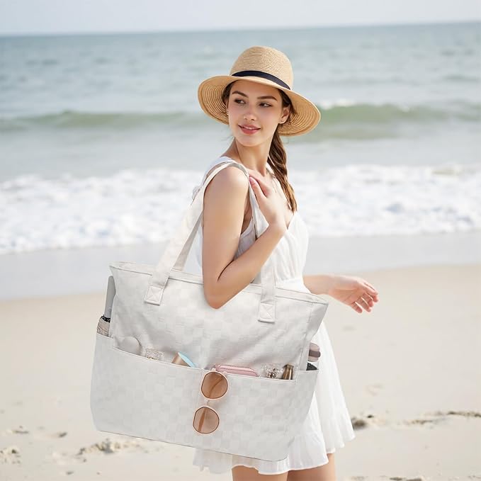 Waterproof Beach Tote Pool Bags for Women Ladies Extra Large Gym Tote Carry On Bag With Wet Compartment for Weekender Travel