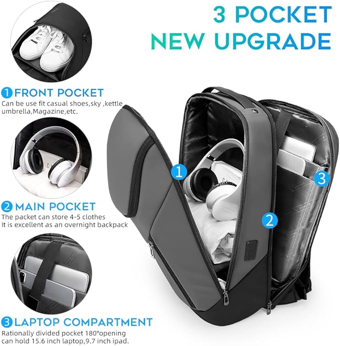 BANGE Business Smart Backpack Waterproof fit 15.6 Inch Laptop Backpack with USB Charging Port,Travel Durable Backpack