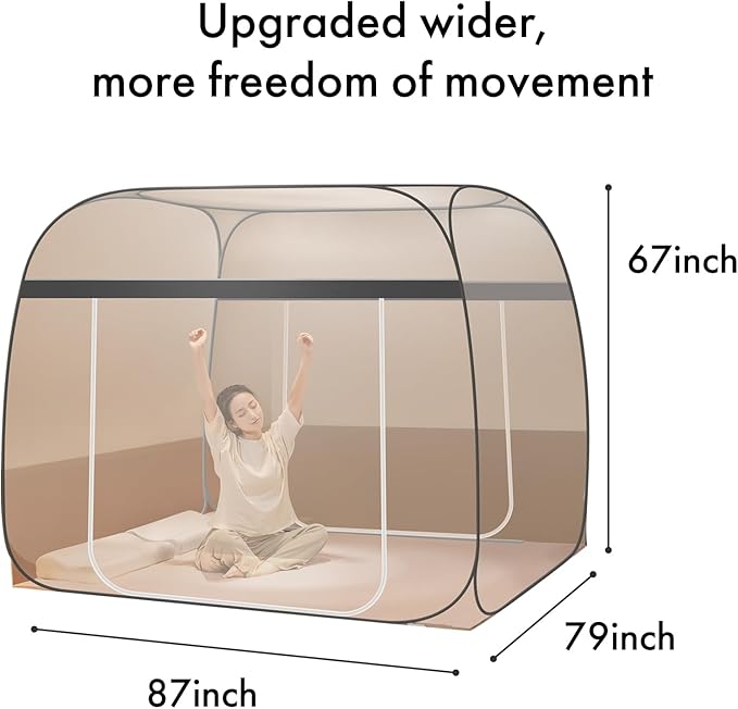 Pop-Up Mosquito Net Tent Wide Roof,Portable Folding Design with Bottom for Bedroom Yard Outdoor Camping Fishing Hiking Trip,Baby Toddler Bed Protection,Easy to Install,King Size