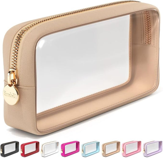 Clear Makeup Bag Zipper Pouch, Transparent Cosmetic Case Organizer, TSA Approved Travel Toiletry Case, Travel Accessories Essentials Makeup Tote for Women, Small Cute Make up Bag for Purse - Sand