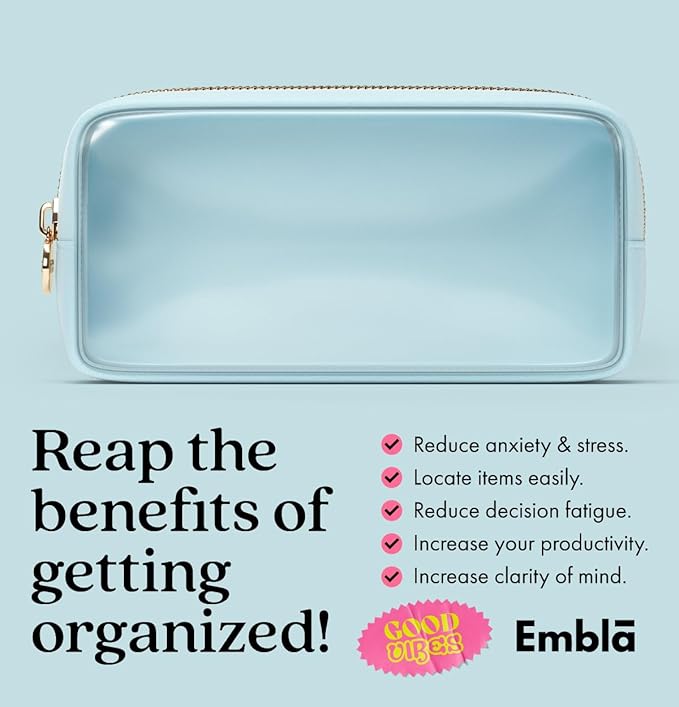Clear Makeup Bag Zipper Pouch, Transparent Cosmetic Case Organizer, TSA Approved Travel Toiletry Case, Travel Accessories Essentials Makeup Tote for Women, Small Cute Make up Bag for Purse - Sky