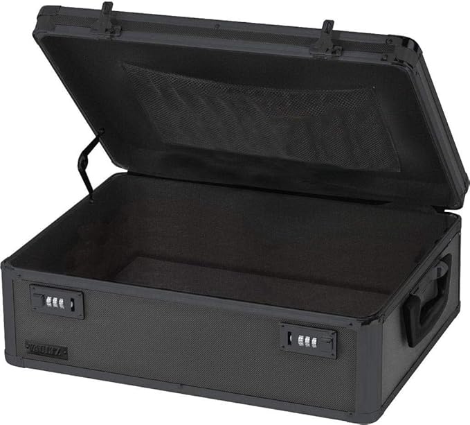 Vaultz Storage Lock Box - 6.5 x 19.25 x 13.5 Inch Lockable Dorm Storage Trunk with Combination Lock - Briefcase, Medicine Box, Lock Boxes for Personal Items, Cash, Laptop - Black on Black