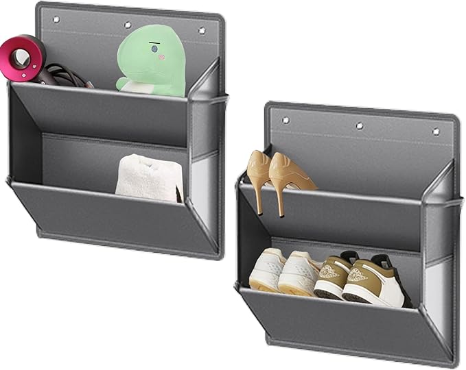 2 Pack RV Shoe Storage with Adhesive hook,Over the Door Shoe Rack,Heavy Duty Oxford Fabric Wall Hanging Organizer with Large Deep Pocket for Camper,Narrow Space Saving Closet Organizers(Grey, 2-Grids)