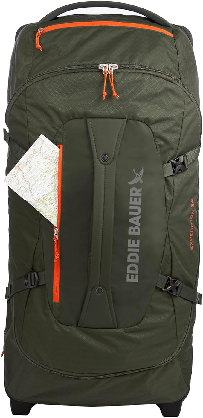 Eddie Bauer Expedition Rolling Duffel Bag with Wheels | Travel | Check-In | Luggage | Rugged | Durable - Dark Thyme, 34"