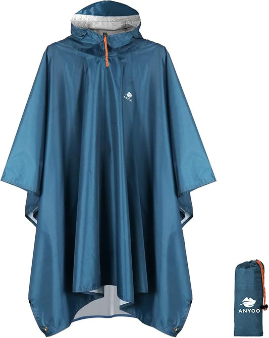ANYOO Hooded Rain Poncho for Adults Waterproof Lightweight Rain Coat for Men Women Reusable Rain Jacket for Emergency Outdoor
