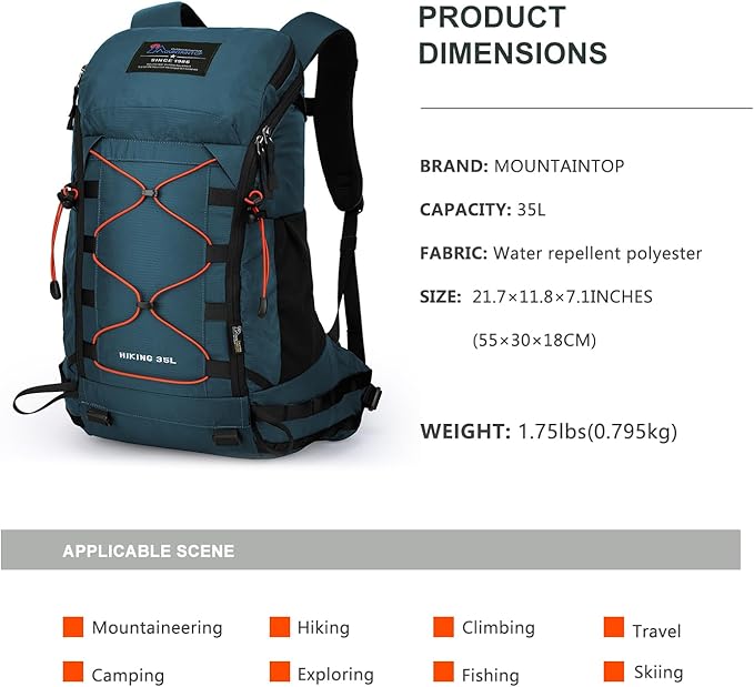 MOUNTAINTOP Hiking Backpack 35L Travel Backpack Lightweight Daypack for Men&Women Outdoor Camping