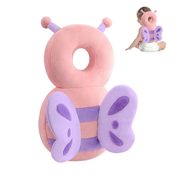 Baby Head Protector Backpack, Toddler Padded Carrier With Elasticated Wear (Pink Butterfly)
