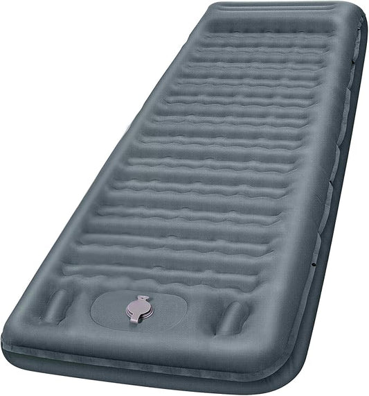 Camping Sleeping Pad, Extra Thick 5 Inch Camping Mat with Pillow Built-in Foot Pump Inflatable Sleeping Pads Compact for Camping Backpacking Hiking Traveling Tent（Gray）