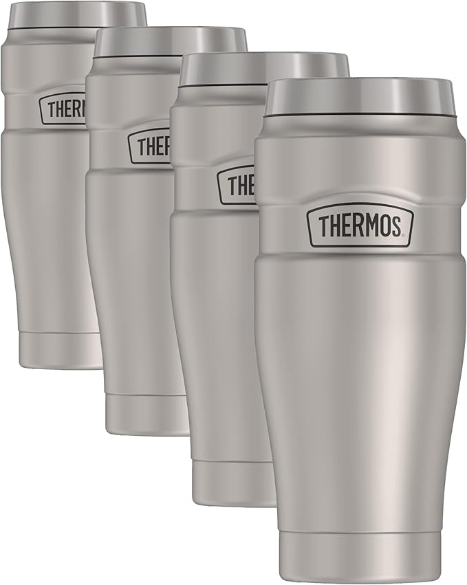 THERMOS Stainless King Travel Tumbler, 16 Ounce, Vacuum-Insulated | Matte Steel | Pack of 4