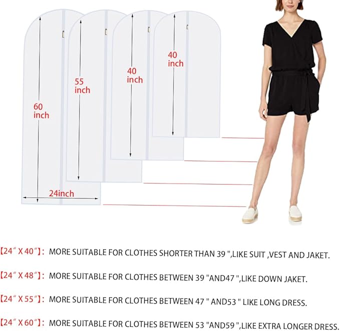 Garment Bags Clothes Storage Bag (Set of 12) Closet Cover for Open Closet Shirt Bags with Zipper for Suit, Sweaters Travel Laundry Wardrobe Closet Garment Dust Cover Bags (White 24'' x 54'')