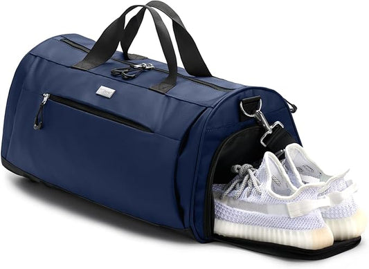 TOPDesign Gym Bag for Women & Men, Unisex Duffel Bag with Shoe Compartment & Wet Pocket for Travel Sports Gym (M Blue)
