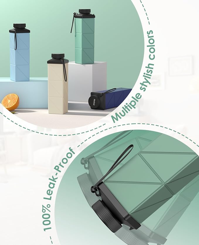Collapsible Water Bottle, 2nd Generation Leakproof BPA-Free Travel 24.3oz(720ml), Lightweight Reusable, Portable for Travel Cycling Gym Camping Sports, Green