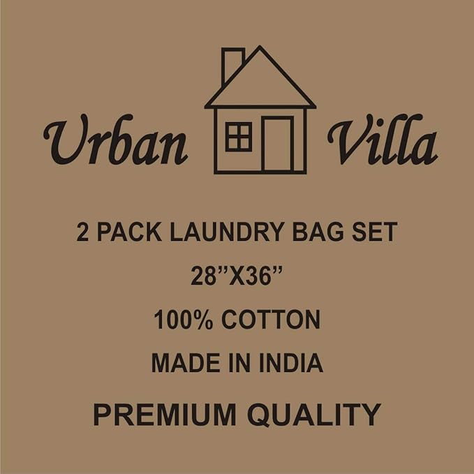 Urban Villa Laundry Bags 2 Pack Canvas Dirty Clothes Travel Laundry Bag|Machine Washable|Reusable College Hostel Liner Bag for Garments with Drawstring Closure - Size 28 x 36 Inches