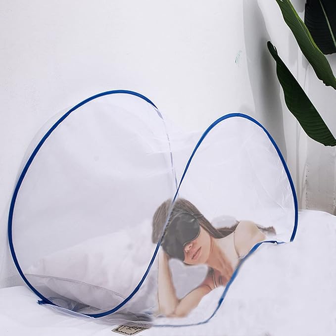 CMINGJ Portable Mosquito Head Net Foldable Pop-Up Travel Essentials Mosquito Net for Bed Free Installation-Large Size Suitable for Bedroom, Camping, nap (Large)
