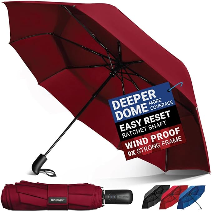 Vented Travel Umbrella | Strong Compact Windproof Umbrella | Top Pick by Wirecutter 2025 | Deep Dome Coverage | Auto Open/Close | Portable Pop Up with Large Coverage | Fits Car & Backpack