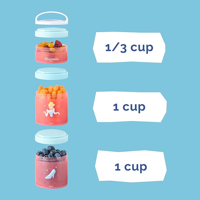 Whiskware Disney Princess Cinderella, Stackable Snack Containers for Kids, 3 Stackable Snack Cups for School or Travel, Backpack and Cupholder Friendly, Glass Slipper