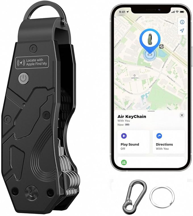 Air Keychain, Key Organizer Works with Apple Find My, Built-in airtag Chips, Holds 2-6 Keys, Car Key Chains with GPS Tracker, Key Finder, Minimalist Key Holder for Men and Women, (iOS Only) (Black)