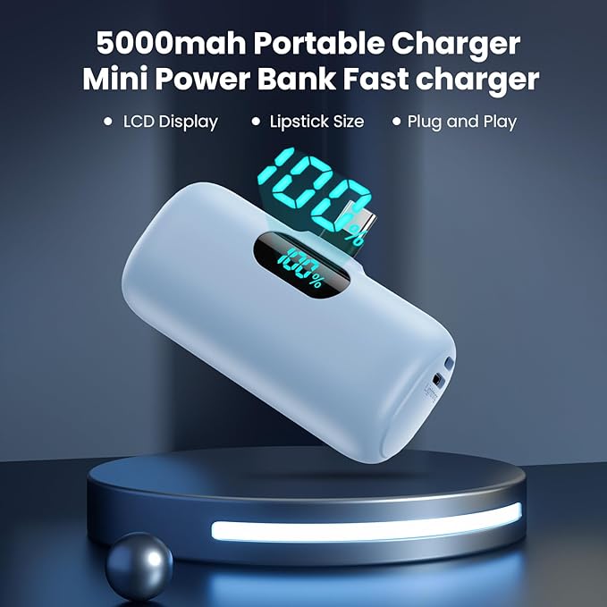 [2-Pack] Mini Portable Charger 5000mAh Power Bank,3A PD USB C Cell Phone Portable Power, LCD Display Battery Pack Compatible with iPhone 16/15/15 plus/15 pro/15 pro Max/Android/Samsung/Moto/LG etc