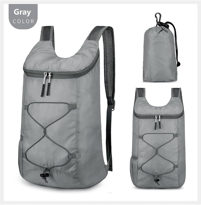16L Hiking Daypack Lightweight Foldable Travel Backpack Water Repellent Camping Outdoor Packable Easy Carry-on Bag (Gray)