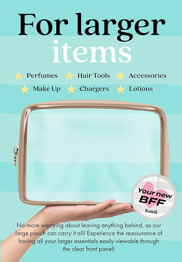 Clear Makeup Bag Zipper Pouch, Transparent Cosmetic Case Organizer, TSA Approved Travel Toiletry Case, Travel Accessories Essentials Makeup Tote for Women, Large Cute Make up Bag for Purse - Sand