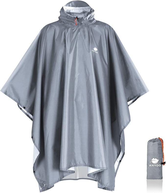ANYOO Hooded Rain Poncho for Adults Waterproof Lightweight Rain Coat for Men Women Reusable Rain Jacket for Emergency Outdoor