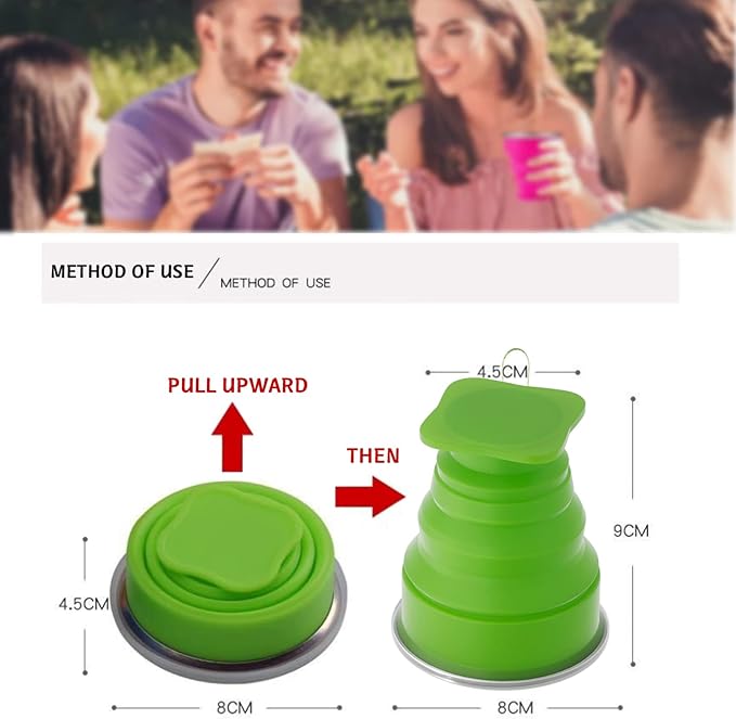 Collapsible Silicone Foldable Cup - Expandable Folding Drinking Cup - Reusable Portable Mugs For Travel, Camping, Hiking, Survival, Car, Picnic, Beach, Holiday Vacation, Outdoor Sports