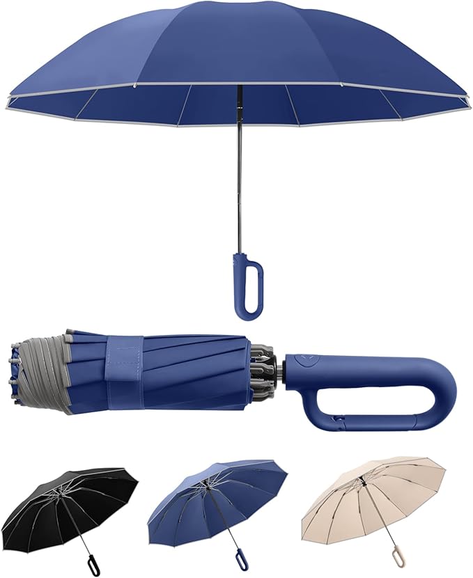 Portable Travel Umbrella, compact, durable, and windproof, reverse folding umbrella with safety reflective ring design, suitable for car and outdoor travel