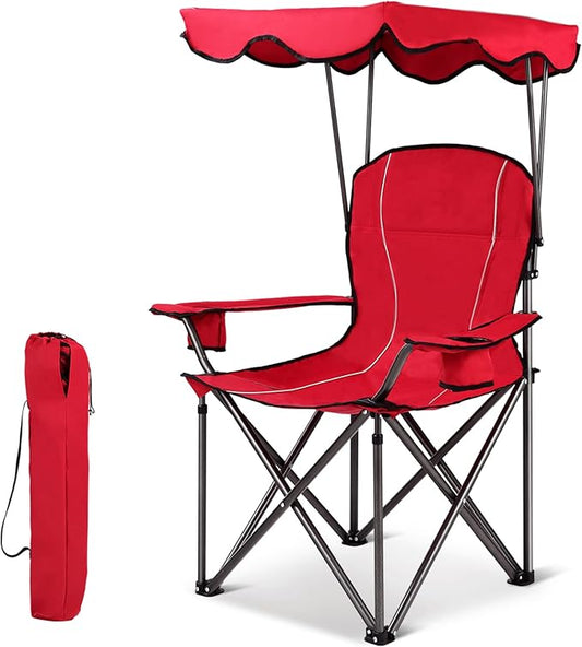 S AFSTAR Safstar Folding Camping Chair with Canopy, Portable Lawn Beach Canopy Chair with Cup Holder & Carry Bag, Load Bearing Up to 265LBS, Folding Chair for Outside Outdoor Travel Hiking Fishing