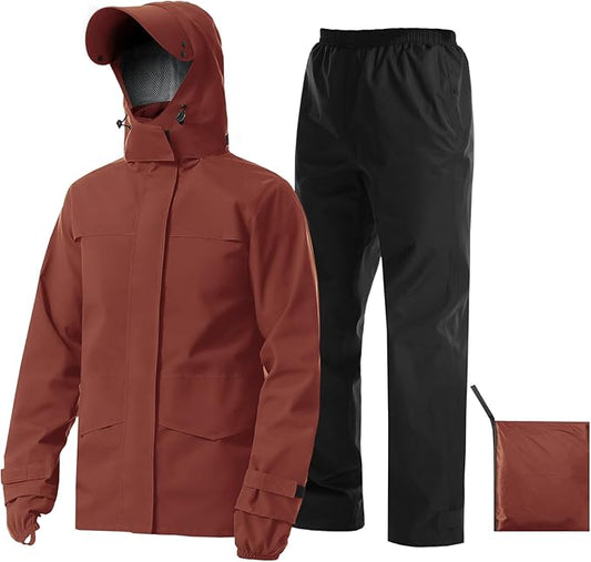iCreek Rain Suit Waterproof Jacket with Pants 2 Pieces Breathable Lightweight Packable Raincoat with Hooded Rain Gear Unisex