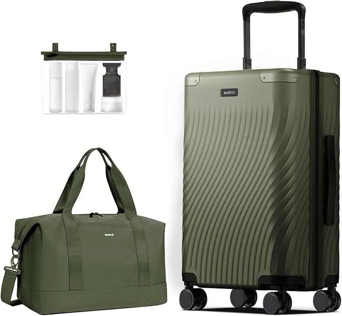 ECOHUB Hardside Expandable Carry On Luggage, 20" Rolling Luggage 22x14x9 Airline Approved with Spinner Wheels & TSA Lock, Lightweight Small Hardshell Travel Suitcase Valises, 20inch Carry-on Green