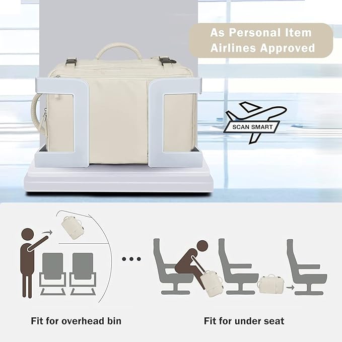Hanples Large Travel Backpack for Women, 35L Carry on Luggage Backpack, College Laptop Backpack Airline Approved Business Work Bag Fits 17 Inch Computer for Men with 2 Toiletry Bags (Beige)