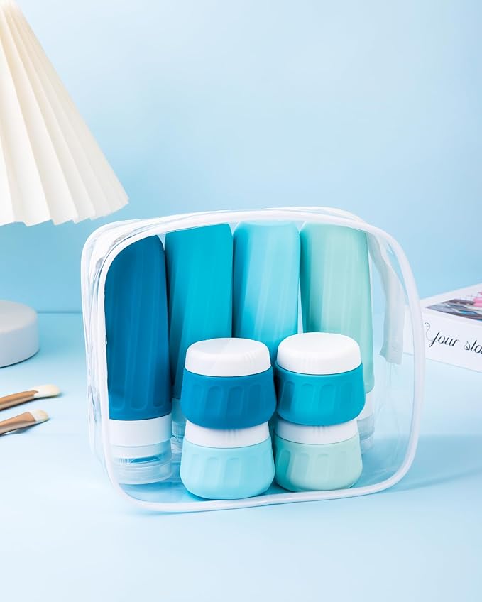 Travel Bottles for Toiletries, 10 Pack, TSA Approved, 3oz/90ml Silicone, Leak Proof, Wide Mouth, Reusable, Travel, Vacation, Plane Trip, Camp