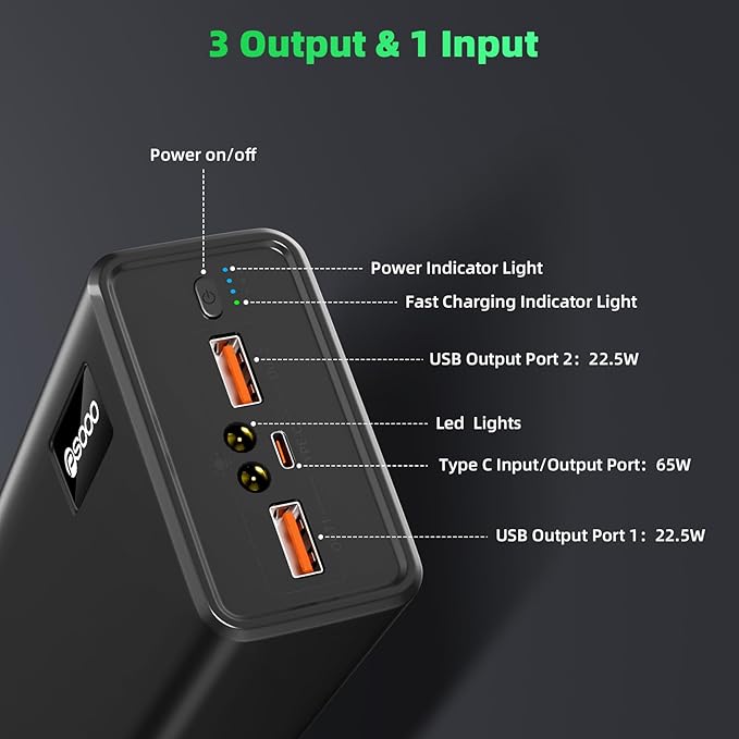 Power Bank Fast Charging 50000mAh, 65W Laptop Portable Charger USB C Compatible with MacBook Dell, PD External Battery Bank Compatible with iPhone 14/13, Cell Phone, Tablet, 3 Output &1 Input(Black)