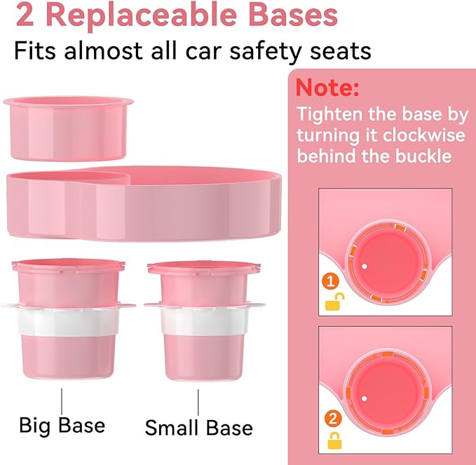 [2 Packs] Kids Car Seat Tray, Travel Tray with Cup Holder for Toddler Baby, Kids Car Seat Food Snack Organizer for Road Trip, Stroller snack Organizer Travel Must Haves (Pink, 2 PCS)