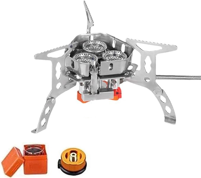 Windproof Camping Stove, Portable Camping Stove with Piezo Ignition, Collapsible Design with Carrying Casefor Outdoor Hiking, Backpacking, Picnic & Emergency Cooking (9900W)