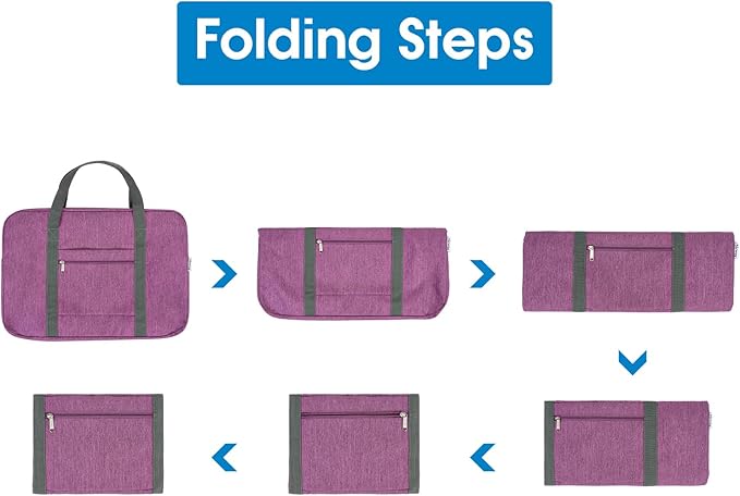 For United Airlines Foldable Carry on Bag 22x14x9 Travel Duffel Bag Packable luggage Duffle for Women and Men 40L (Dark Purple)