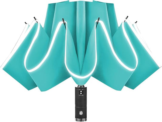 Lejorain Travel Folding Inverted Umbrella - Reverse LED Umbrellas Automatic Open and Close - Reflective Collapsible Reversible Umbrella