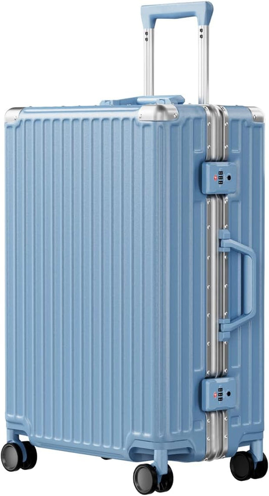 AnyZip Luggage PC+ABS Aluminum Frame Zipperless Checked Luggage Hard Shell Suitcase with TSA Lock Double Spinner Wheels 24 Inch Haze Blue