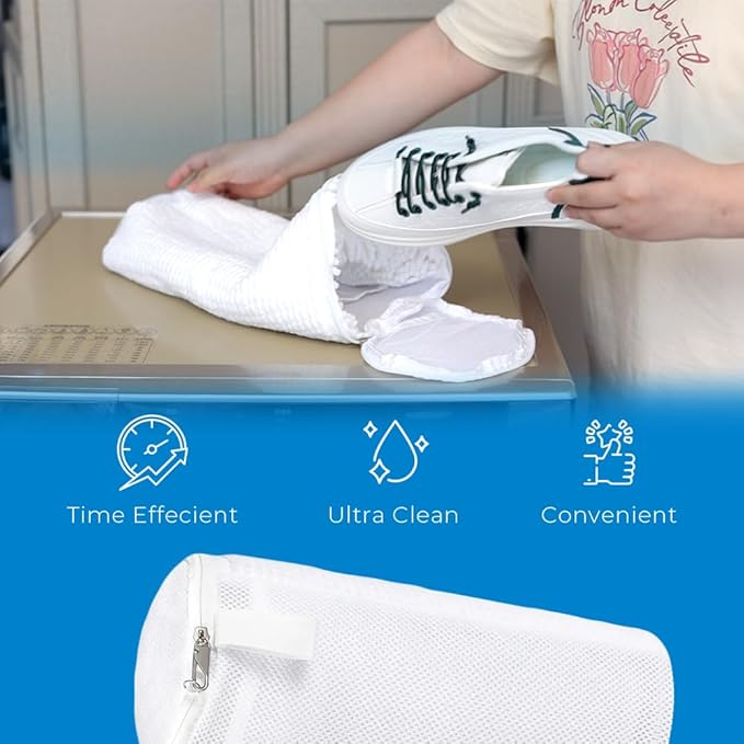 EPSCY Shoe Washing Machine Bag 2 Pack - Reusable Deep Clean Sneaker Bags - Fits All Shoe Sizes & Types, Self-Locking Zipper, Protects Machine (White)