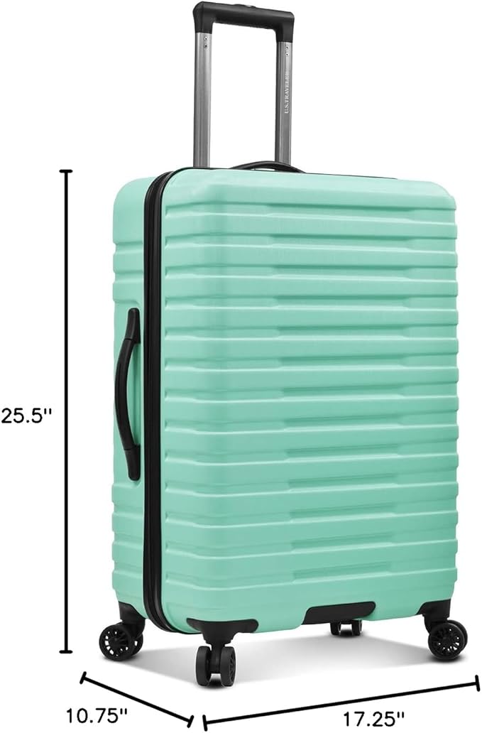 U.S. Traveler Boren Polycarbonate Hardside Rugged Travel Suitcase Luggage with 8 Spinner Wheels, Aluminum Handle, Mint, Checked-Medium 26-Inch