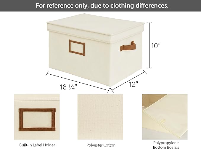 StorageWorks Storage Bins with Lids, Decorative Storage Boxes with Lid and PU Handles, Foldable Storage Baskets for Closet, Shelves, Stackable, Ivory, Jumbo, 3-Pack