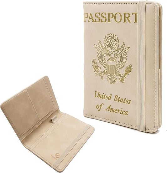 Melsbrinna Premium Leather Passport Holder Covers Case, Waterproof Rfid Blocking Travel Wallet Passport Holder with Pen Holder, Cute Passport Book for Women/Men