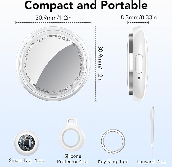 2025 New [Apple MFi Certified] (iOS Only) Air Tracker Tags-4 Pack, Bluetooth Tracker for Apple Find My, Replaceable Battery, Key Finder and Item Locator Smart Tag for Keys, Bags, Luggage, Pet (White)