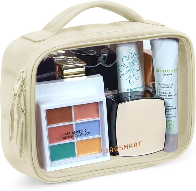 BAGSMART Clear TSA-Approved Toiletry Bag, Puffy Edges Travel Makeup Bag, Large Opening with Handle, Clear Cosmetic Bag with Double Zipper for Women