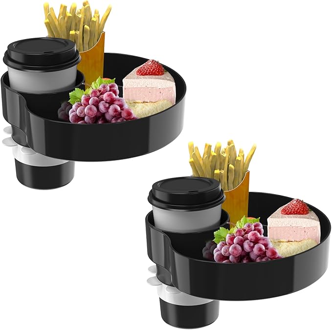 [2 Packs] Kids Car Seat Tray, Travel Tray with Cup Holder for Toddler Baby, Kids Car Seat Food Snack Organizer for Road Trip, Stroller snack Organizer Travel Must Haves Toddler Must Haves (Black)