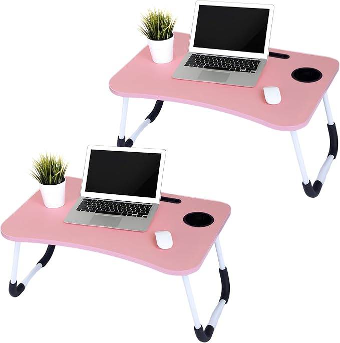 2-Pack Large Lap Desk for Bed & Sofa with Cup Holder & Foldable Legs Laptop Table, Breakfast Serving Tray, Tablet Phone Groove, Foldable Legs