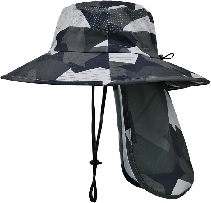 Sun Hats for Men Women Fishing Hat UPF 50+ Breathable Wide Brim Bucket Hats Summer UV Protection Safari Hat with Neck Flap