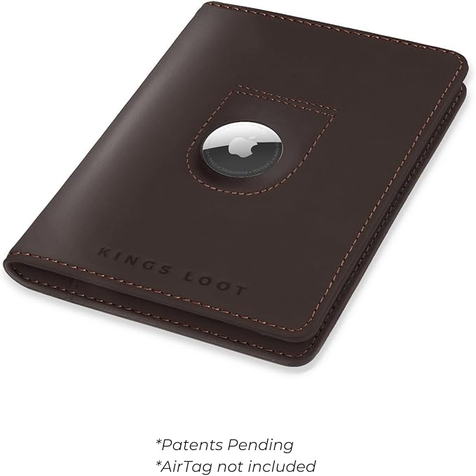 Kings Loot Passport Holder Wallet | RFID Blocking Leather Travel Wallet with Built-in Airtag Holder | Holds 1-6 Cards & Passport | Easy Pull Tab | Travel Wallets (Truffle)